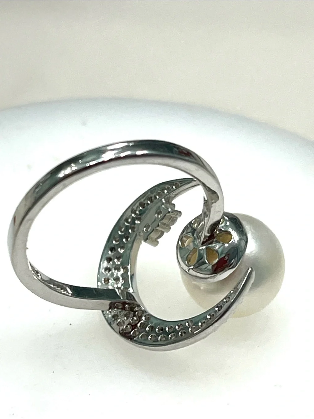 Genuine Pearl Crescent Moon 14KGP Ring - Picture 3 of 4
